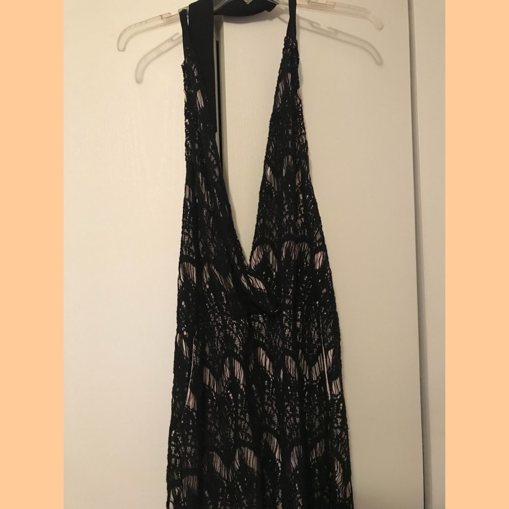 Dressy black and beige lace romper